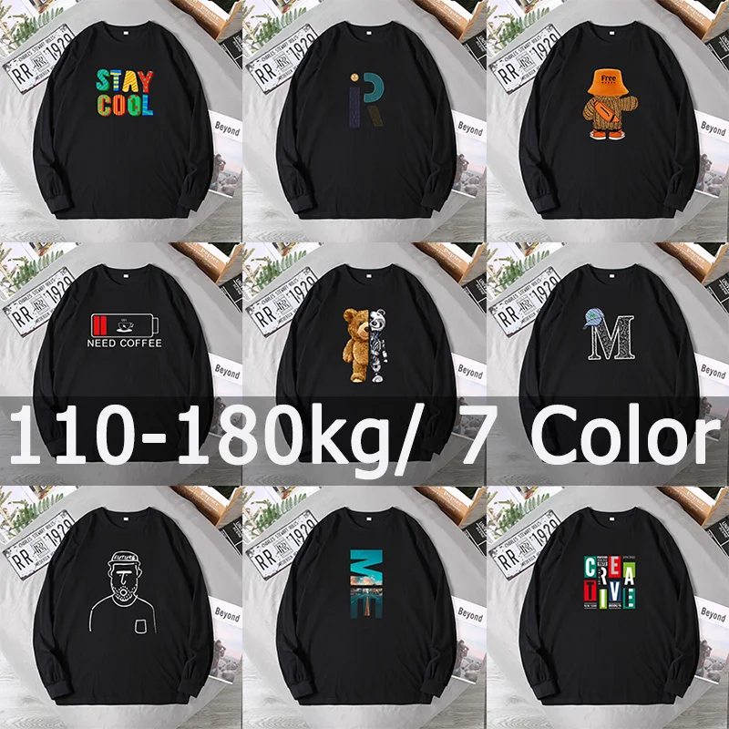 Cotton Sweatshirts Men's Plus Size XL-7XL Autumn Festival Trend Printing Design Fashion Round Neck Large Size Long-sleeved Tops