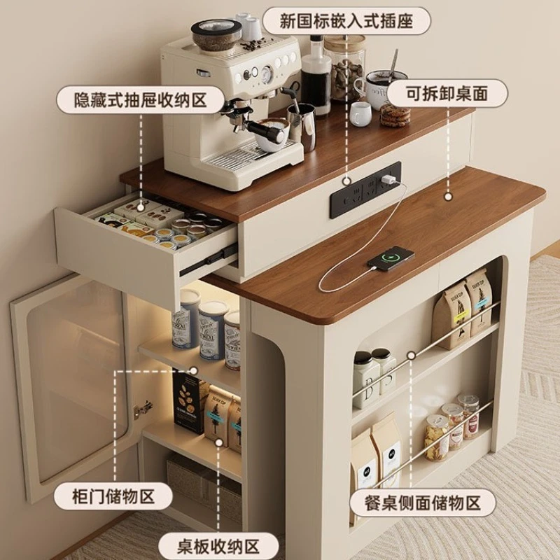 Island Dining Table Integrated Retractable High-end Multi-functional Dining Table Foldable Household Cream Wind