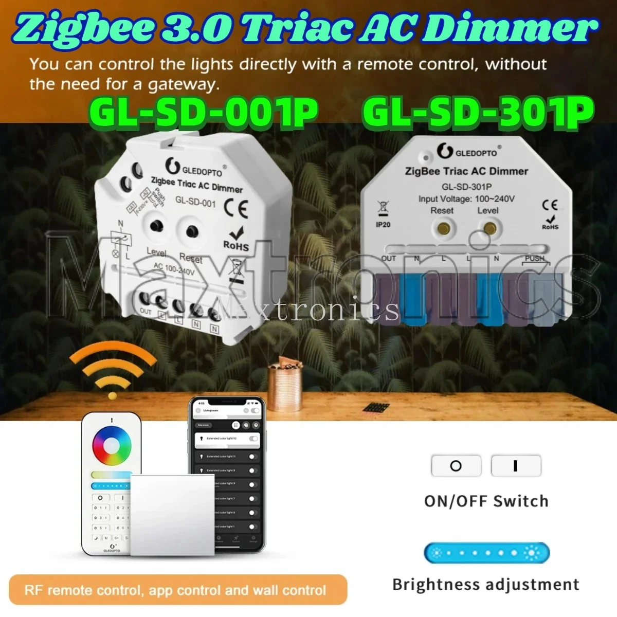 

Диммер переменного тока Gledopto Zigbee 3.0 Ultra Mini LED с регулируемой яркостью, кнопочный переключатель GL-SD-001P/301, умное приложение, голосовое управление Hu/e Tuya Alexa