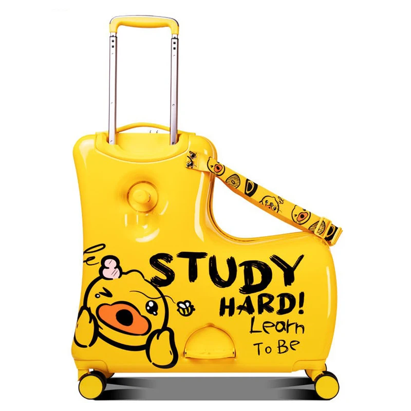 Leuke Pony Cartoon Kinderen Koffer Eend Patroon Rit op Bagage Case 20 24 inch Cabine Handbagage Koffer TSA Lock