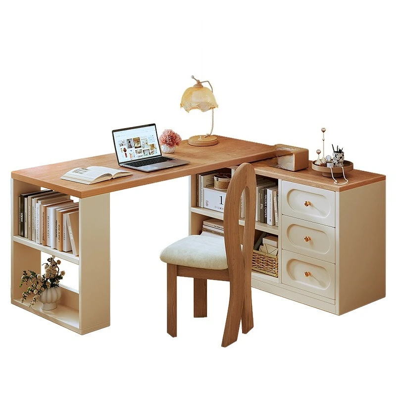 Solid wood corner desk bookshelf integrated table French light luxury bedroom dresser home writing