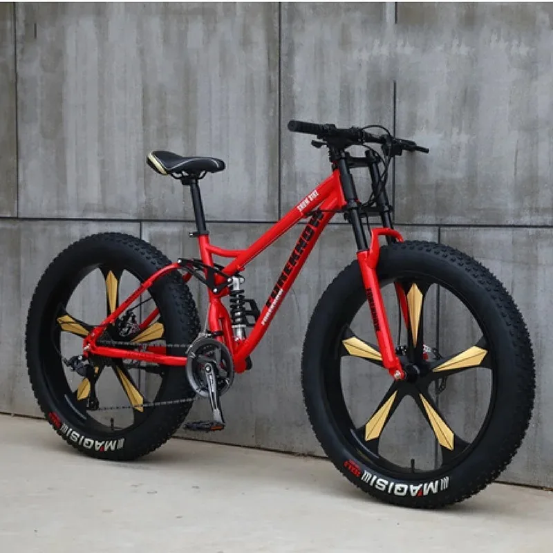 

Factory Stock High Carbon Steel Frame Adult 7 Speed Five Wheels 26x4.0 Fat Bike Tire Bicycle