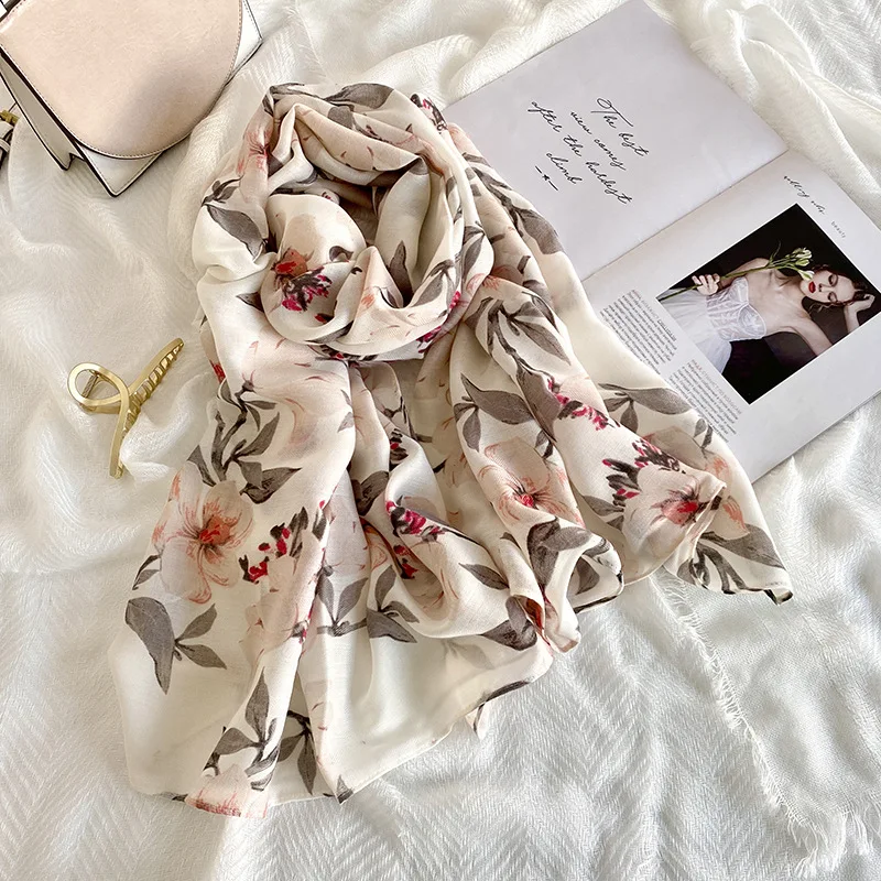 

Korean Style Designer Scarf Women's Ins Style Cotton Yarn Design Sense Light Luxury Elegant Printed Shawl Spring Accessories