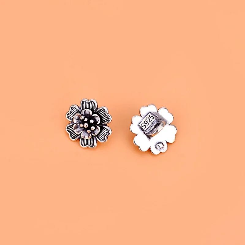 925 retro Thai silver jewelry Shouzi peony button round pattern button hand string DIY Beaded material accessories