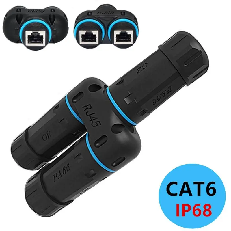 1/2 3-Way RJ45 3 Female Head IP68 Waterproof RJ45 8P8C CAT6 Gigabit Ethernet Cable Connector 1 In 2 Out Splitter