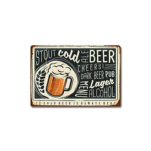 Stout Cold Ale Beer 11.8 7.8 inches Beer Lovers Sign, Rectangle Metal Signs for Home and Kitchen Bar Cafe Garage Retro Wall Deco