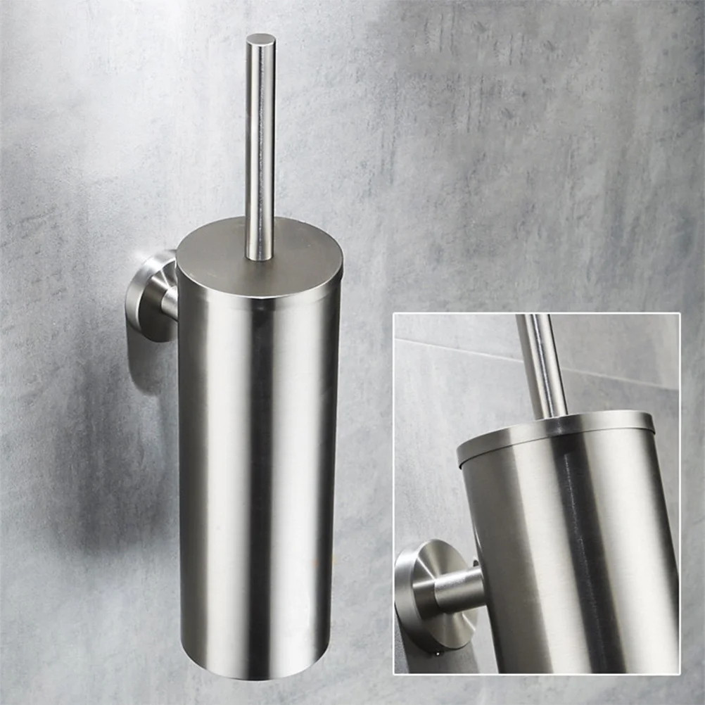 

Bathroom Toilet Brush Set Wall Mount Silver Dense Bristles No Damage to Glaze Premium Quality with Cover Toilet Brush Set