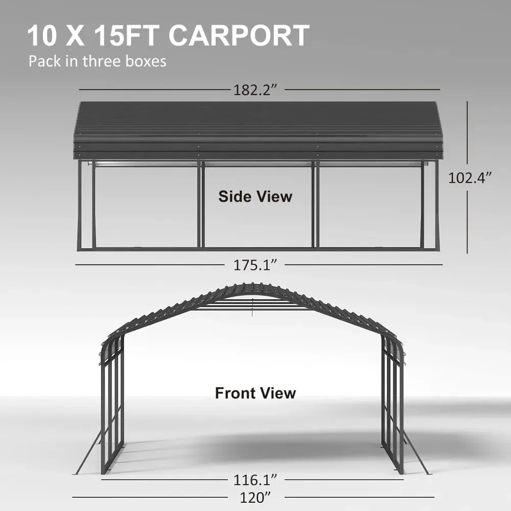 10x15 FT Heavy Duty Carports Canopy with Enhanced Base, Galvanized Steel Roof and All-Metal Frame, Car Ports Kits for Outdoor