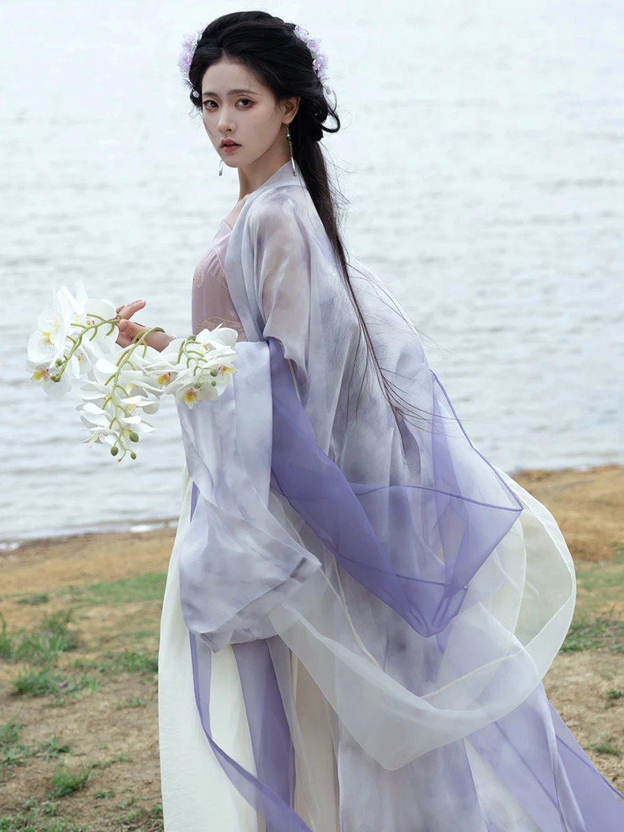 

Оригинальный комплект Hanfu Spring Summer Purple Song Dynas с плиссированной юбкой и топом, традиционный женский костюм