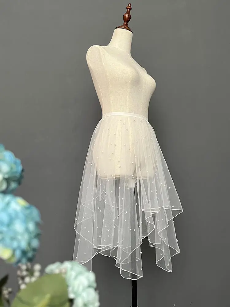 Sweet Lolita Asymmetrical Waist Curtain Sheer Mesh Cover up Skirt Women Summer See-through Sunscreen Beach Skirts White Black