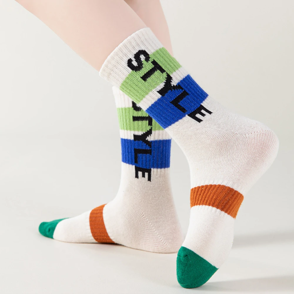 

5 Pairs Boy Funny Sporty Socks Letter Style Cotton Soft Youth Girls Socks Ankle High Fall Winter Personalized Kids Knit Socks