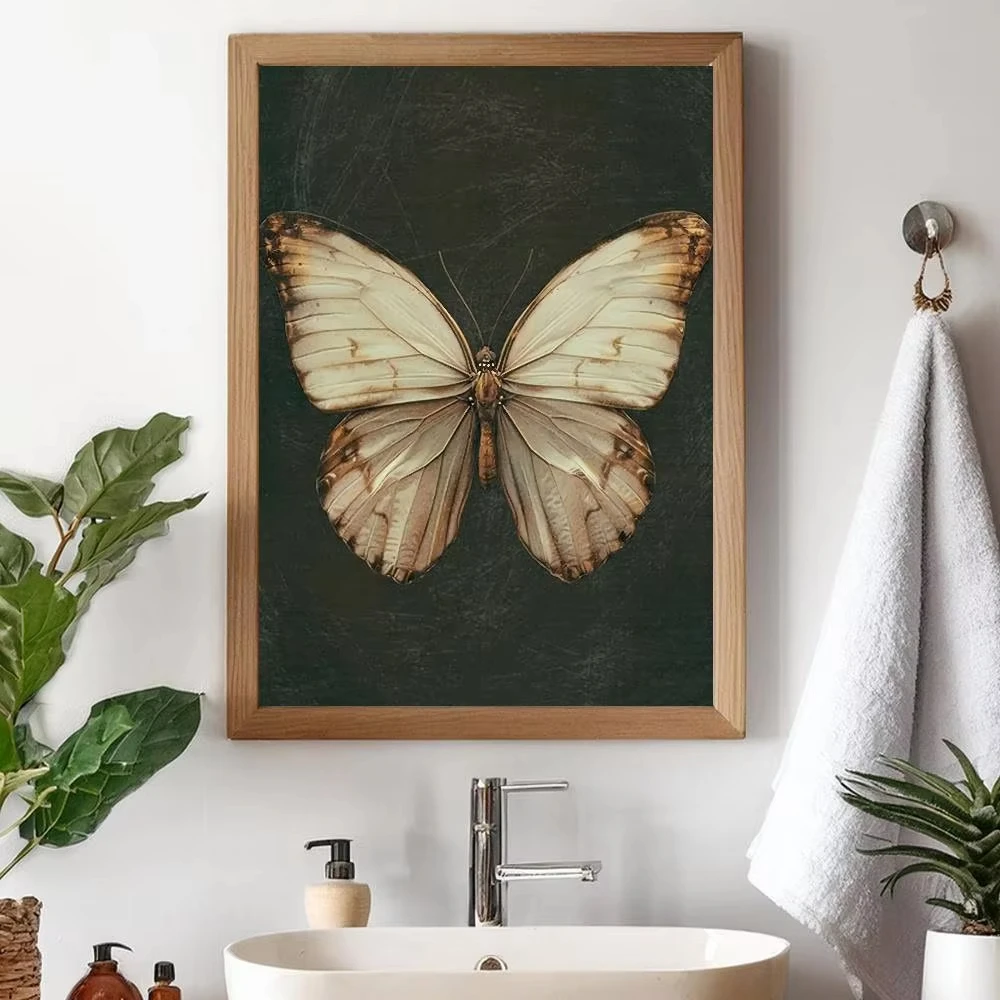 1PC White Butterfly Print Dark Moody Insect Antique Moth Pos