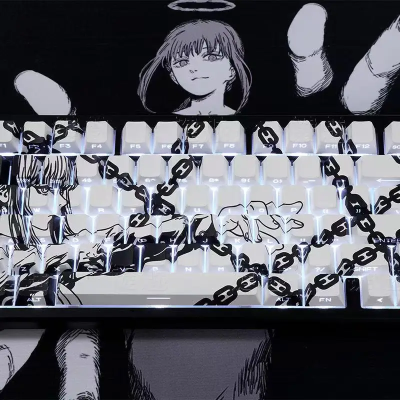 Полупрозрачные колпачки для клавиш Makima в стиле аниме, 130 клавиш, колпачки для клавиш из ПБТ, колпачки для клавиш из Японии, колпачки для механической клавиатуры Dye-sub для 64/68/71/108