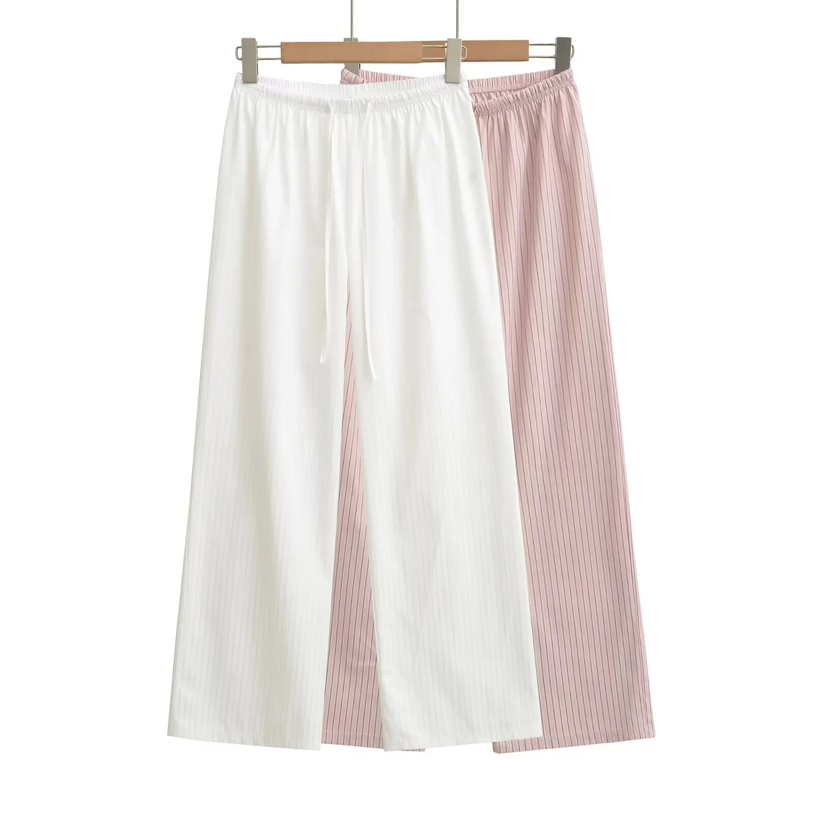 

American Style Loose Summer Striped Casual Pants Women Elastic Waist Wide Leg Pants Versatile Slim Straight Long Pants