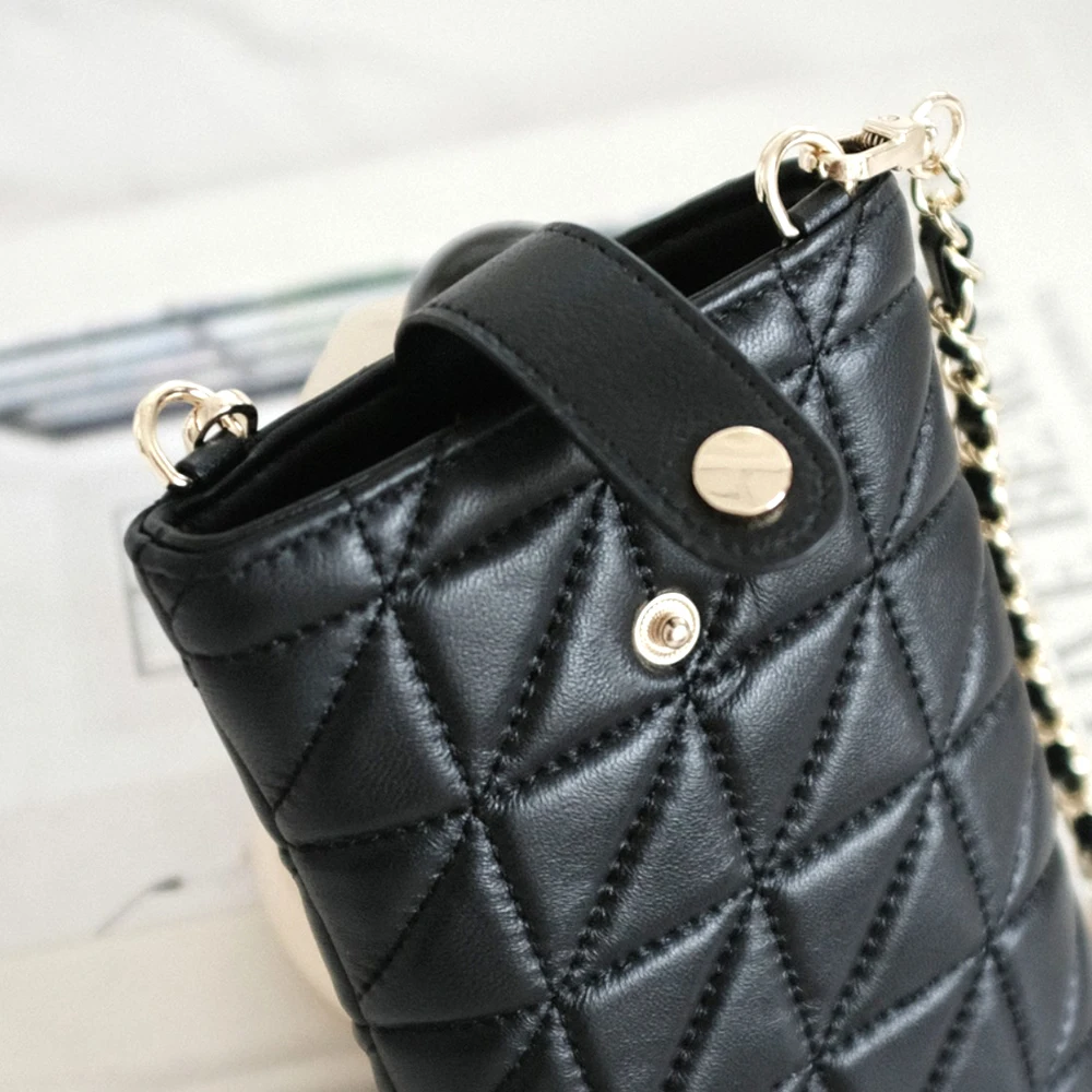 Female Mobile Crossbody Bag Luxury Mini Sheepskin Women Phone Purse Plaid Quilted Leather Ladies Cellphone Chain Shoulder Pouch