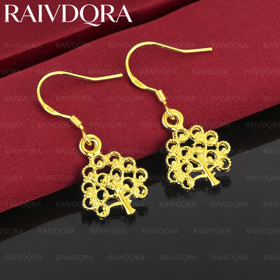 18K Gold Plated Hollow Tree Drop Earrings For Women Jewelry Fashion Elegant Engagement Wedding Accessories