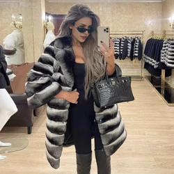 Rex Rabbit Fur Coat Chinchilla Real Fur Coat Women Luxury Hot Selling Short Sleeve Fur Jacket