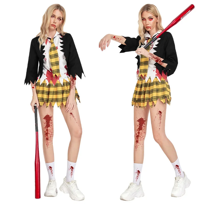 Halloween Vampire Cosplay Costume Scary Campus Zombie Student Zombie Role-playing Plaid Skirt Suit