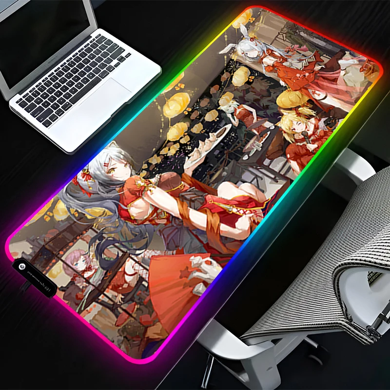 RGB LED Mouse Pad Rubber Mousepad Computer Gaming Accessories Keyboard Pad Office Chinese Style Girl Decoracion Desk Mouse Mat