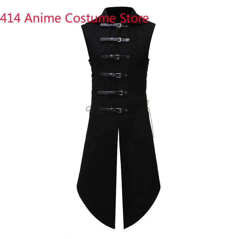 Men Slim Stand Collar Sleeveless Black Top Vest Medieval Renaissance Carnival Halloween Cosplay Costume