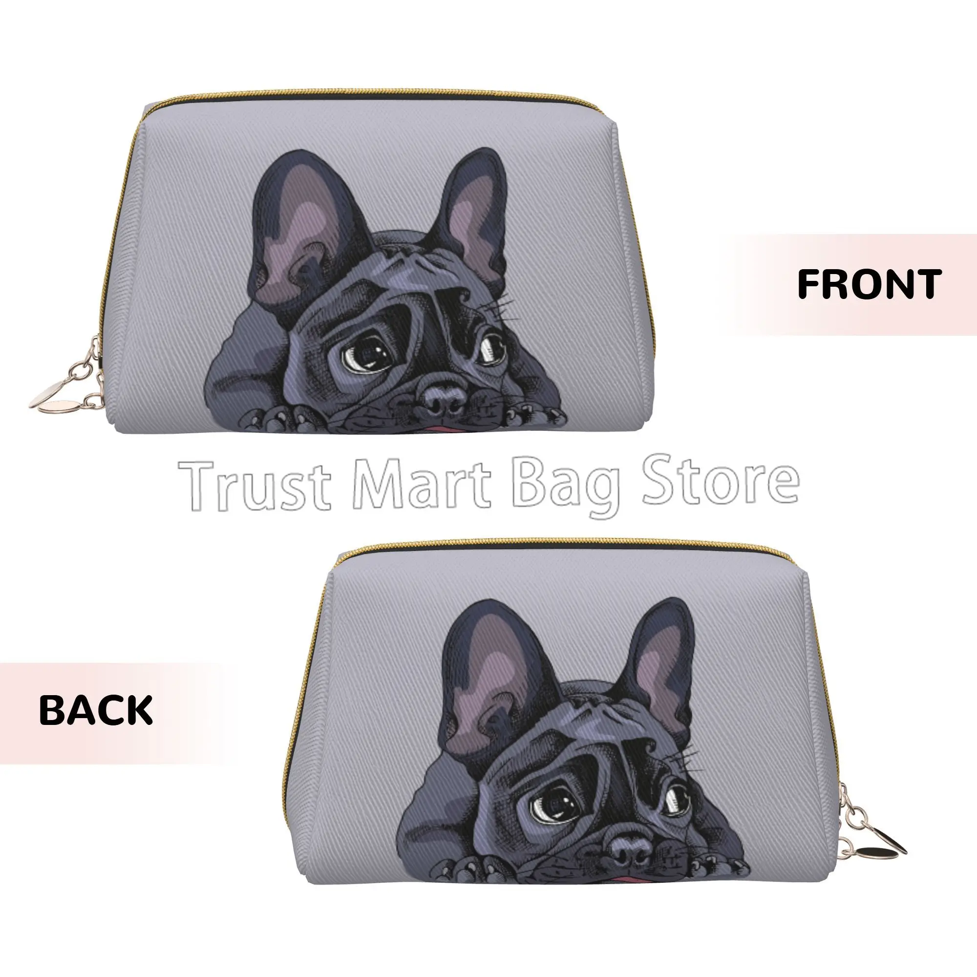 French Bulldog Art Print Cosmetic Bag Women Cute Leather Makeup Bag Large Capacity Travel Pouch Bags Zipper Makeup Organizer