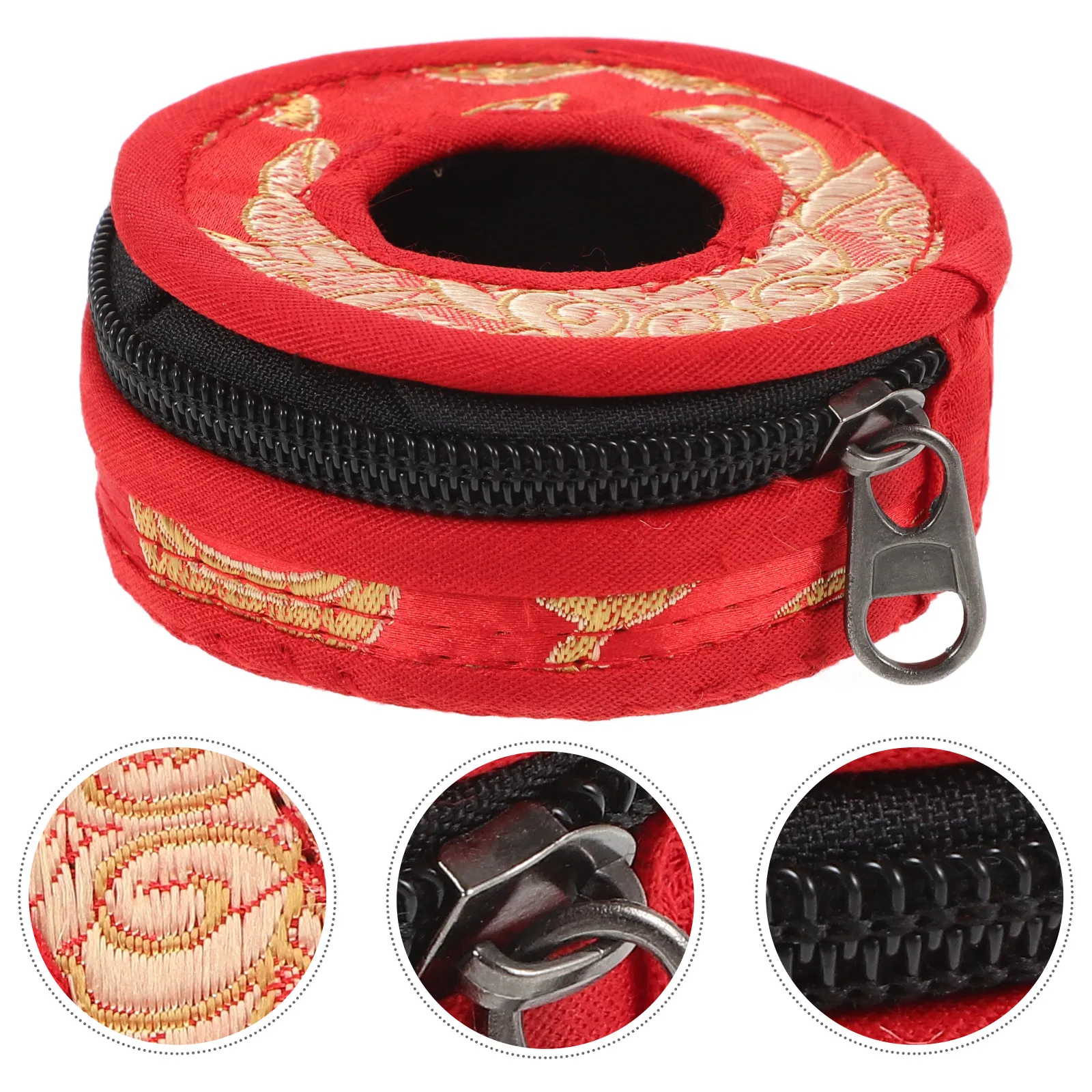 

Finger Cymbals Case Holder Finger Cymbals Holder 7.5cm Red Pattern Cotton Tingsha Case Zipper Pouch Storage Bag