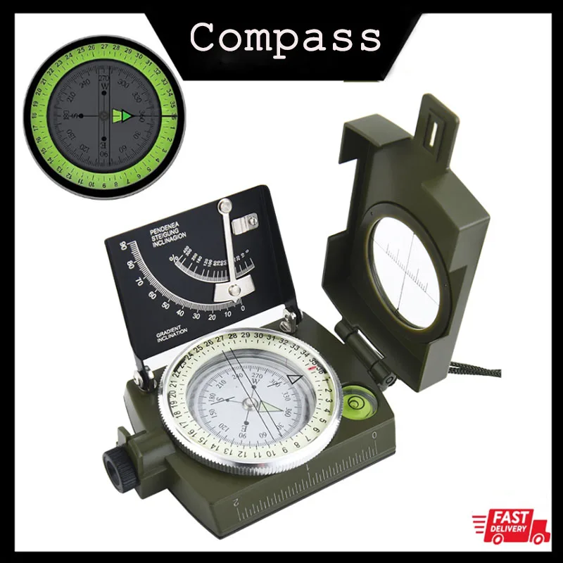 Mulitifunctional Outdoor Survival Compass Folding Len Compass Hiking Survival Trip Waterproof & Impact Resistant Compas