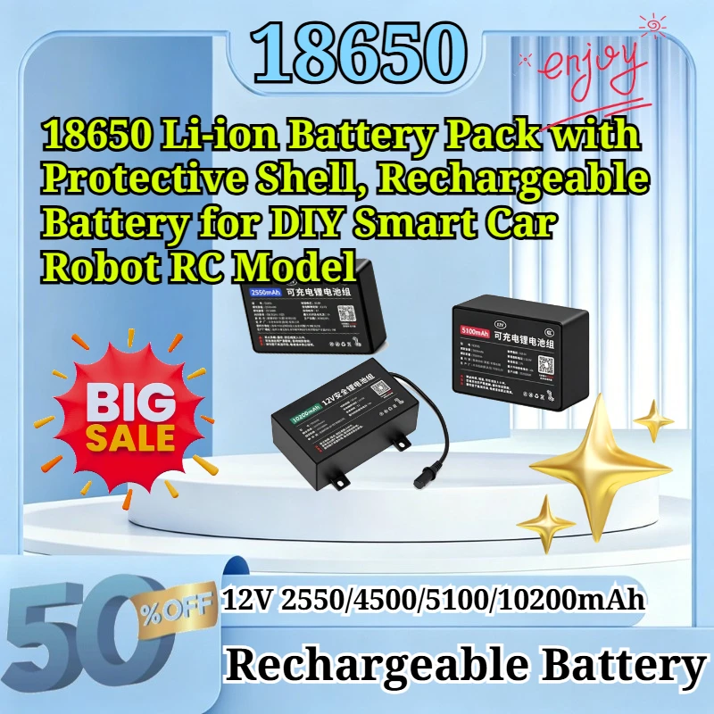 12V 2550mAh-10200mAh 3S 18650 Li-ion Battery Pack with Protective Shell, Rechargeable Battery for DIY Smart Car Robot RC Model