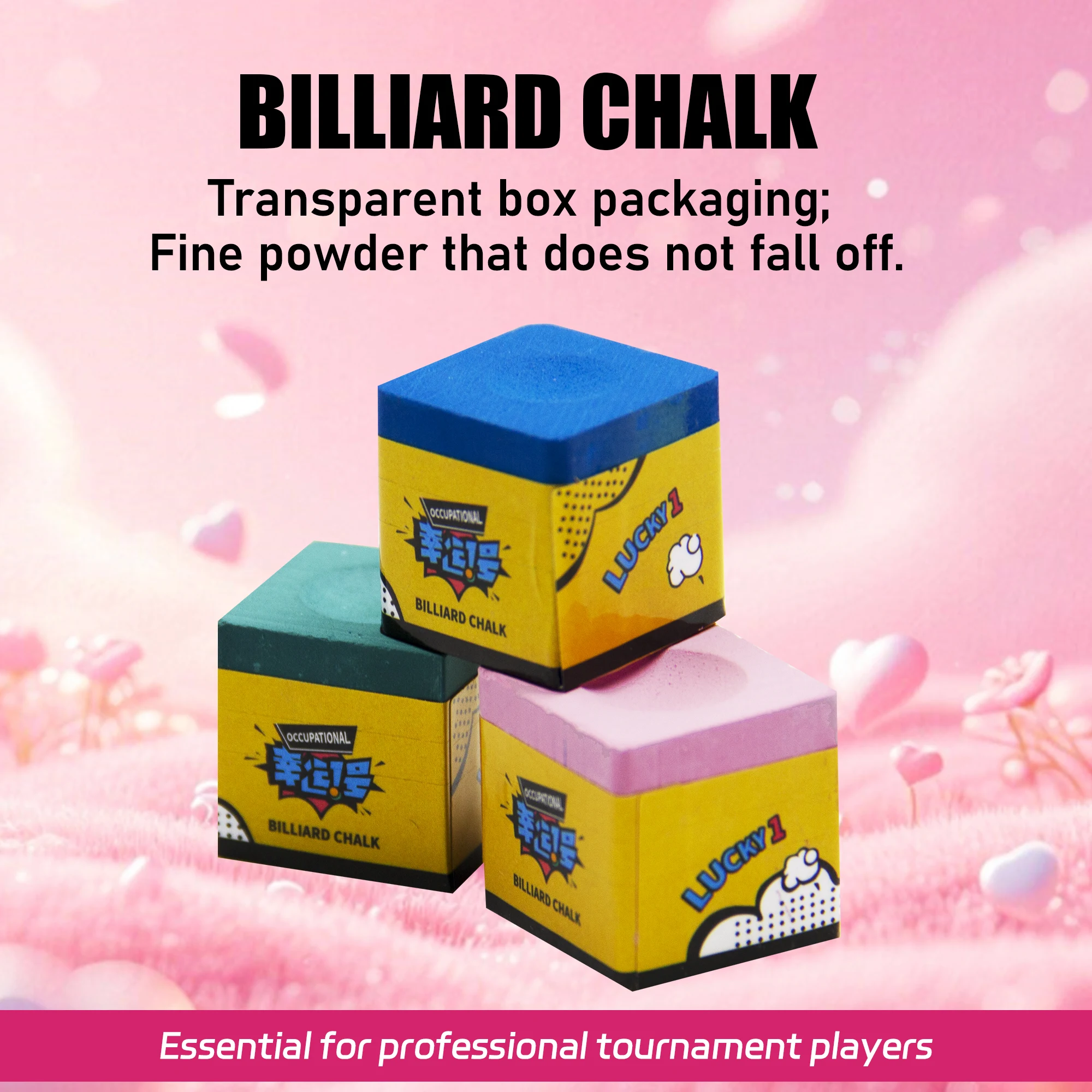 Professional Billiard Chalk Lucky No.1 Fine Powder Strong Adhesion Anti-Slip Long-Lasting Essential for Pool Snooker Players