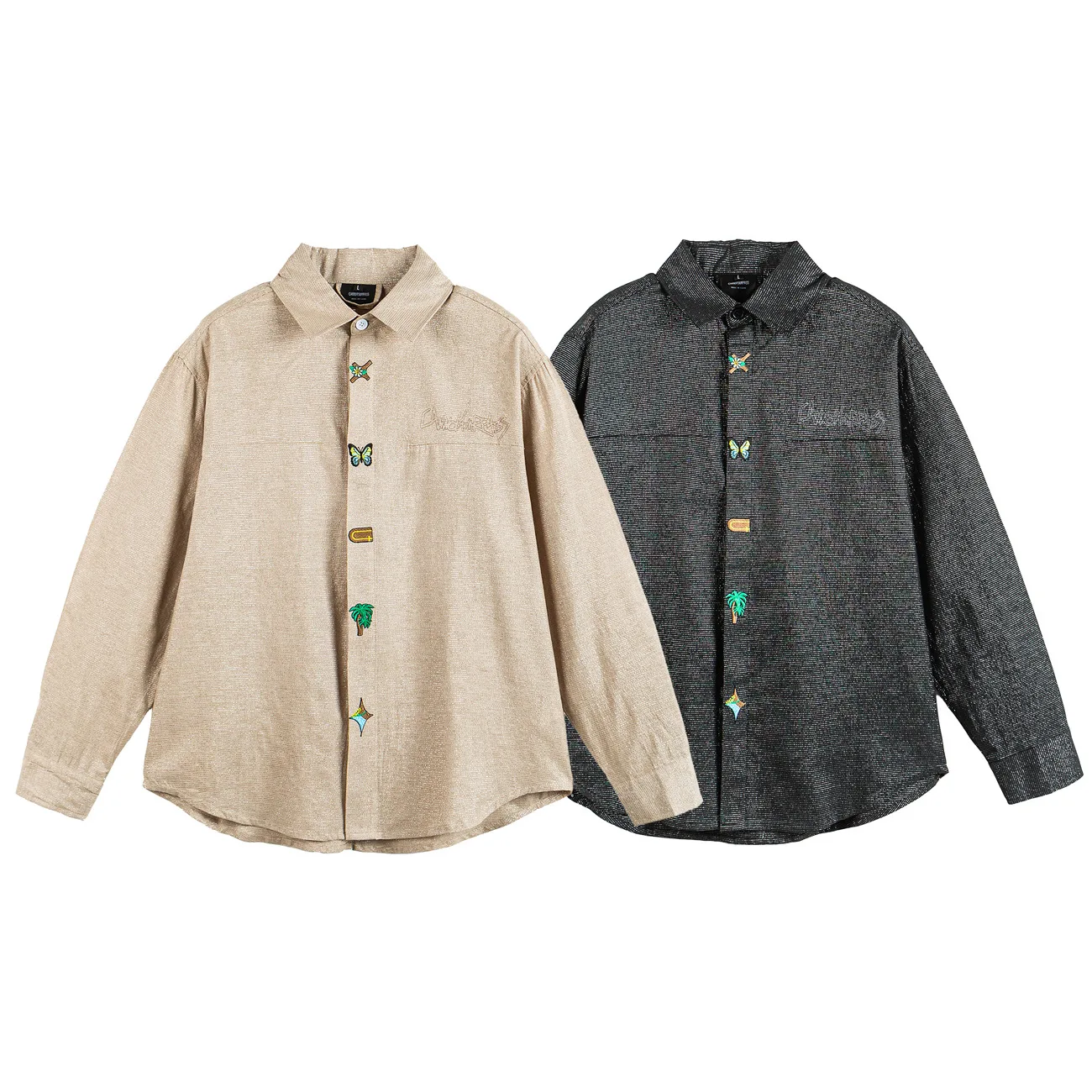 

Retro Japanese Sle Long Sve Embroidered Loose Fit irt ex Casual Outerwear Trendy Brand Youth Faion Clothing