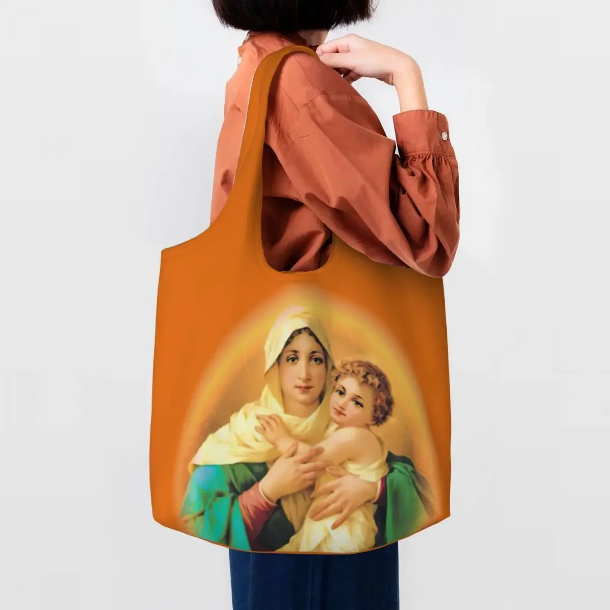 

Our Lady Of Schoenstatt Shopping Tote Bags Reusable Virgin Mary Catholic Saint Groceries Canvas Shopper Shoulder Bag Handbag