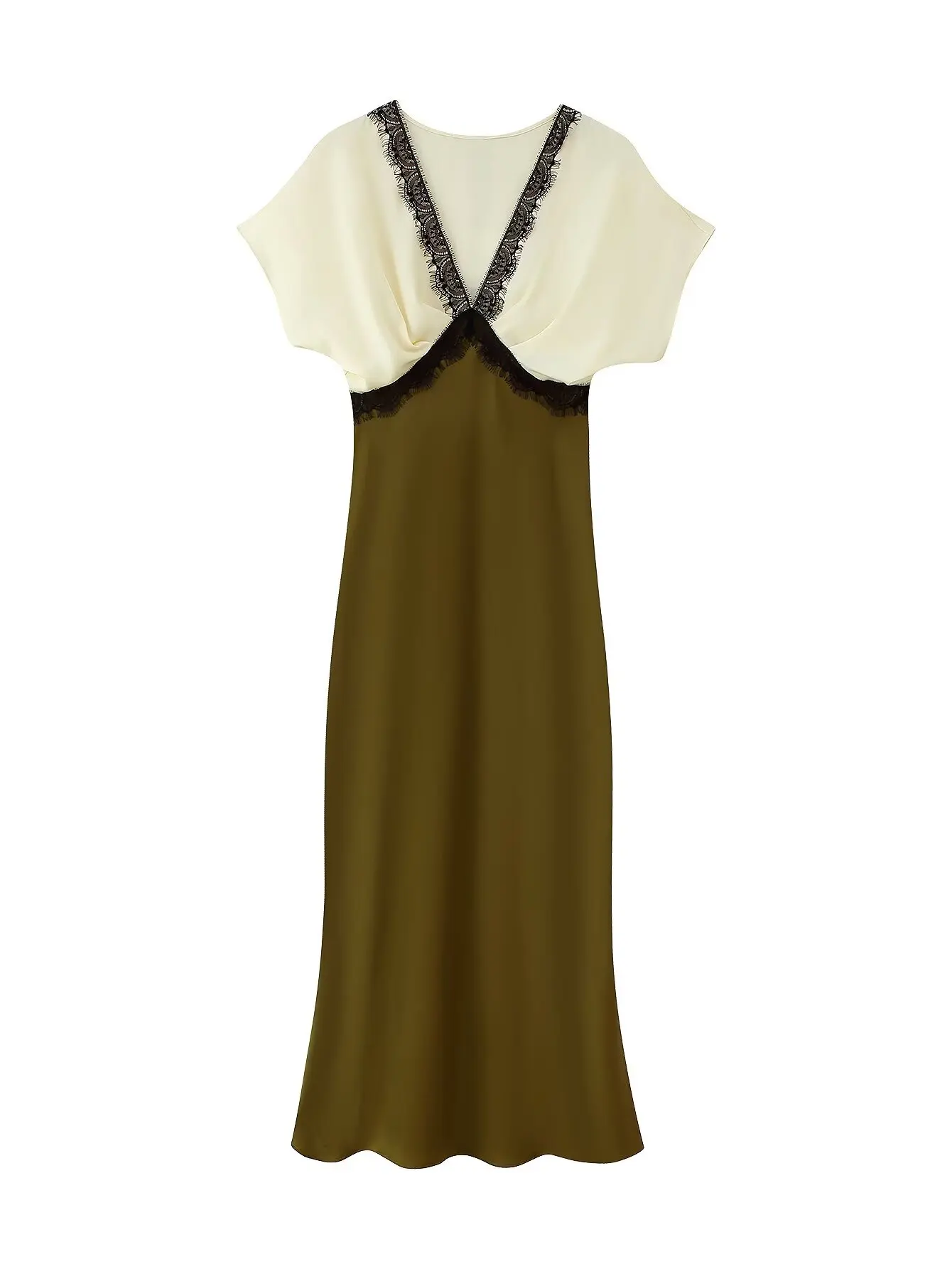 Silk Satin ort Sve V-Ne Ruffle Hem Dr Casual H-Sle Women's Dr Ele Draped Fabric Summer Collection