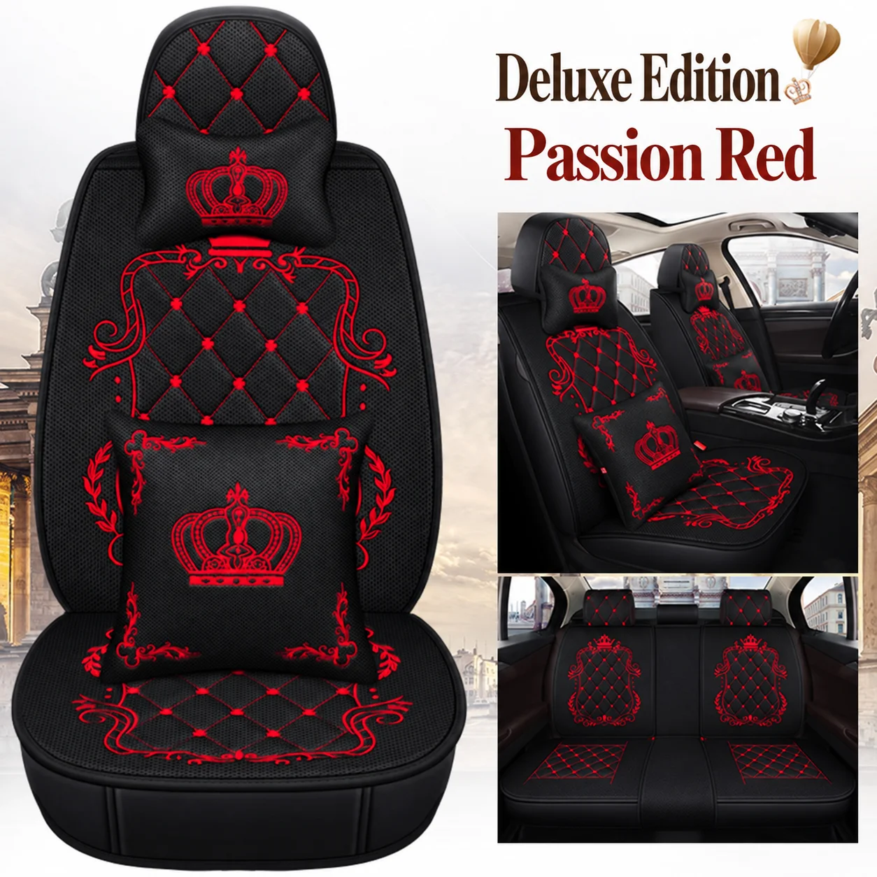 Luxury Universal Car Seat Covers Full Set 5 Seats Breathable Mesh Embroidery Airbag Compatible All Season Car SUV 4 Colors