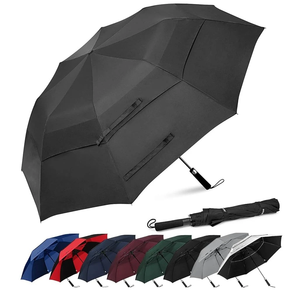 

62 Inch Portable Golf Umbrella Large Oversize Double Canopy Vented Windproof Waterproof Automatic Open Stick Umbrellas