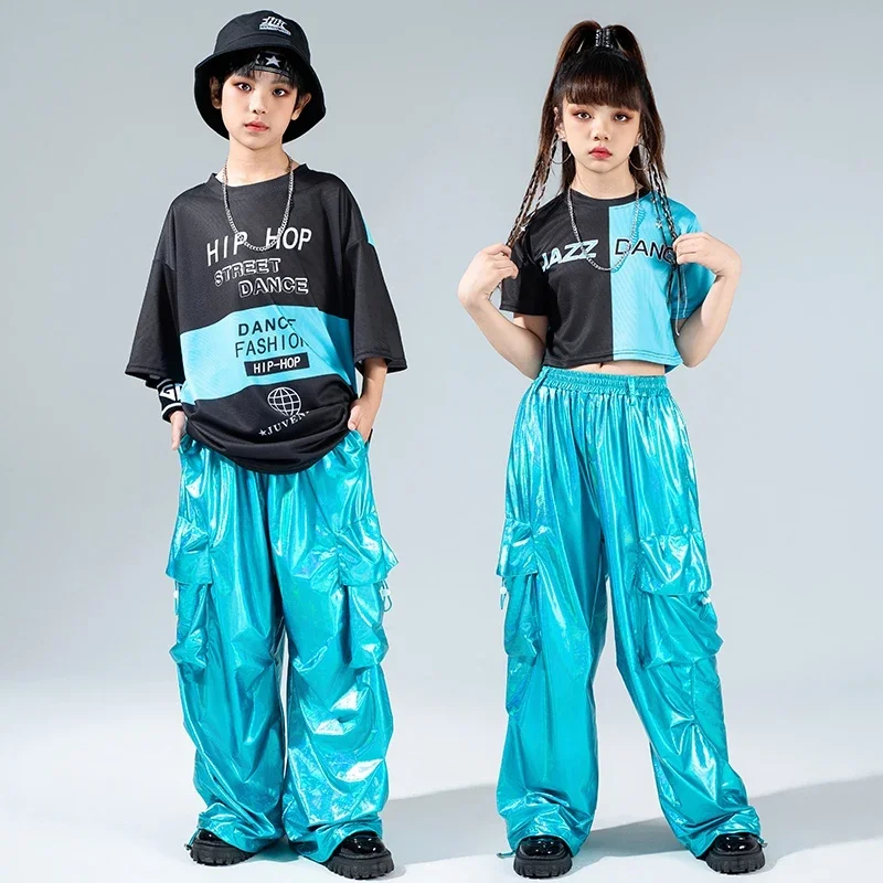 

Girls Boys Hip Hop Clothing Kpop Outfit Kids Cool Jazz Dance Costume T-Shirt Laser Pants Children'S Street Dancewear