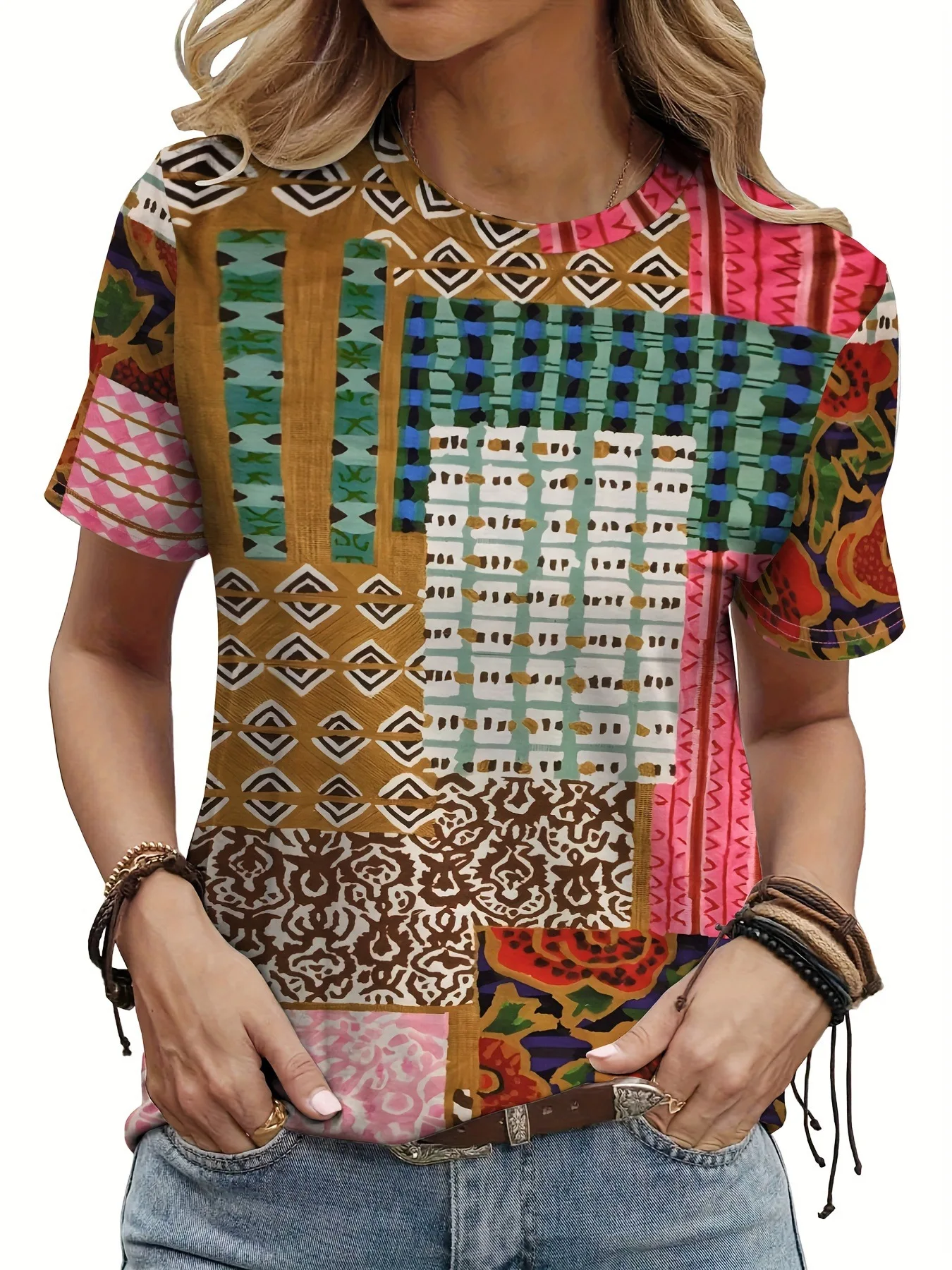 Retro Geometric Paisley 3D Print T-Shirts Women's Casual O-Neck T Shirt Short Sleeve Harajuku Top Y2k Casual Tee Female Clothing
