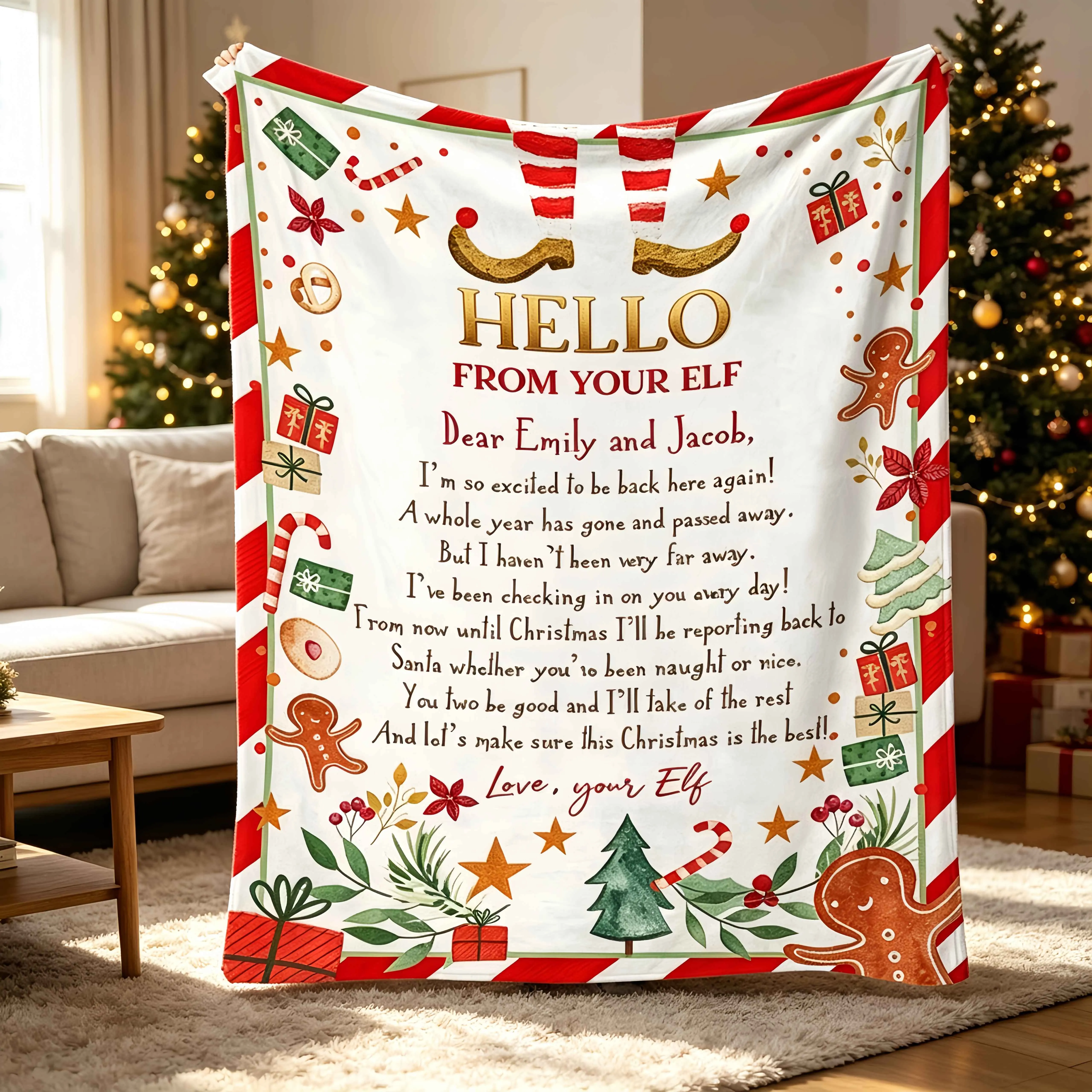 Personalized Christmas Customized Throws Blanket Customizable Name Throws Blanket Home Bed Sofa Envelope Blanket Festival Gift