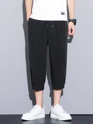 Men's Shorts Summer New Arrival Men's Elastic Waist Thin Calf-Length Trousers Men Solid Harem Pant Cropped Shorts Male 3 Colors