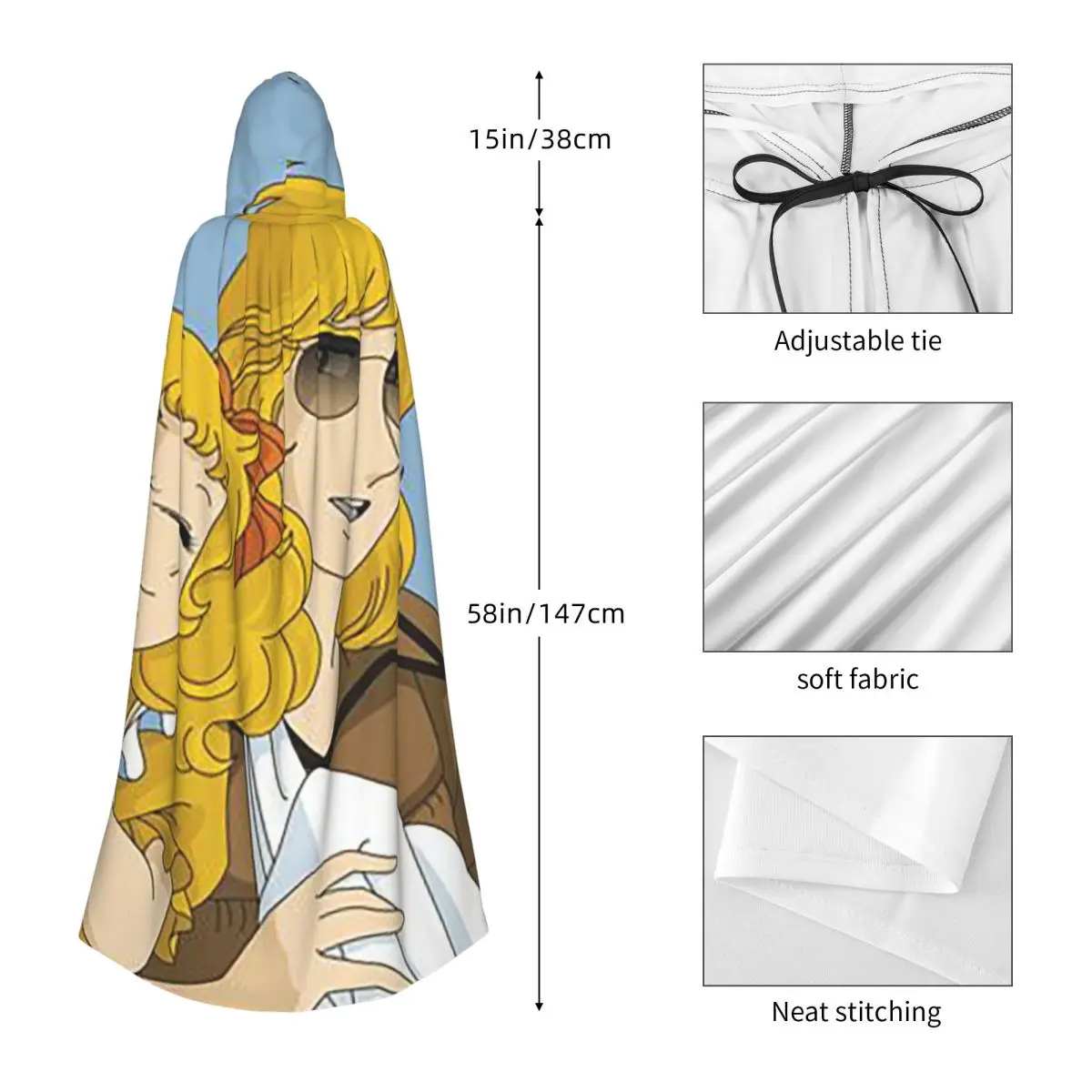 Candy Candy Anime Long Hooded Cloak Witch Medieval Costume Cosplay Cape HalloweenCoat Adult Unisex - view 4