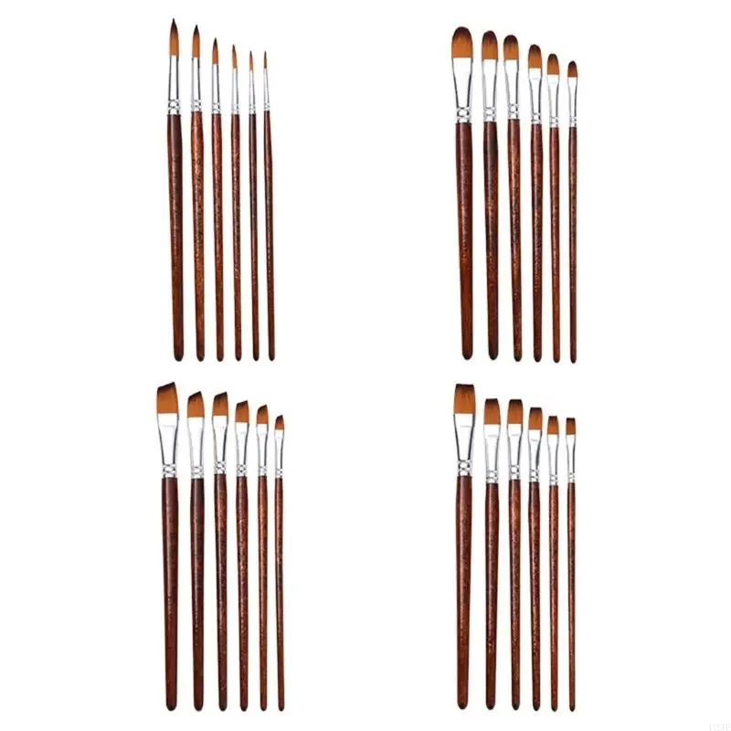 U2JE 6Pcs Nylon Bristle Paint Brush Watercolor Paint Brush for Gouache Acrylics Oil Watercolor Painting Artist Paintbrush