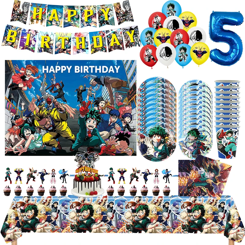 My Hero Academy Theme Birthday Party Decoration Tableware Balloon Backdrop CakeTopper Party Supplies Baby Shower