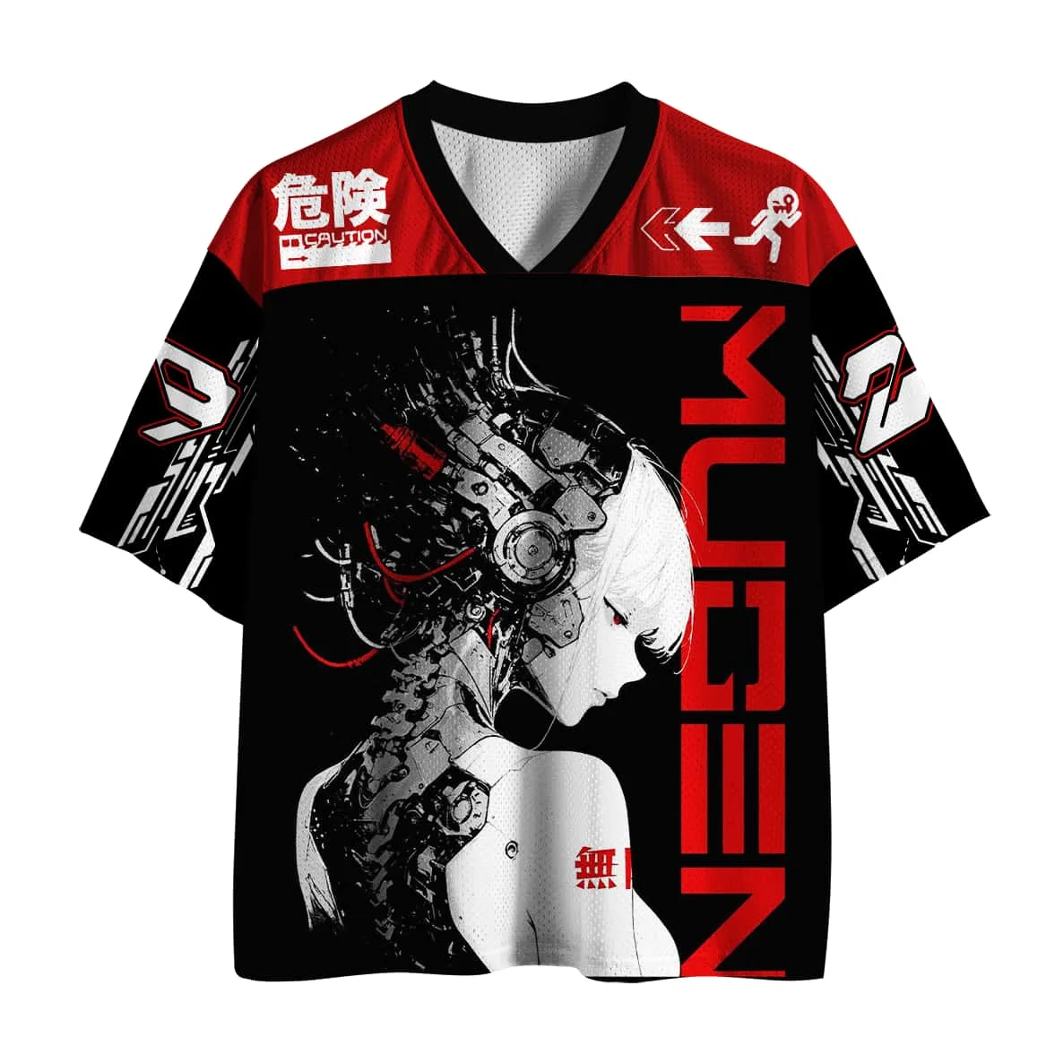 Dark Cyber Mechanical Hime Machine, niche 3D printed men's and women's loose V-neck breathable short sleeved shirt