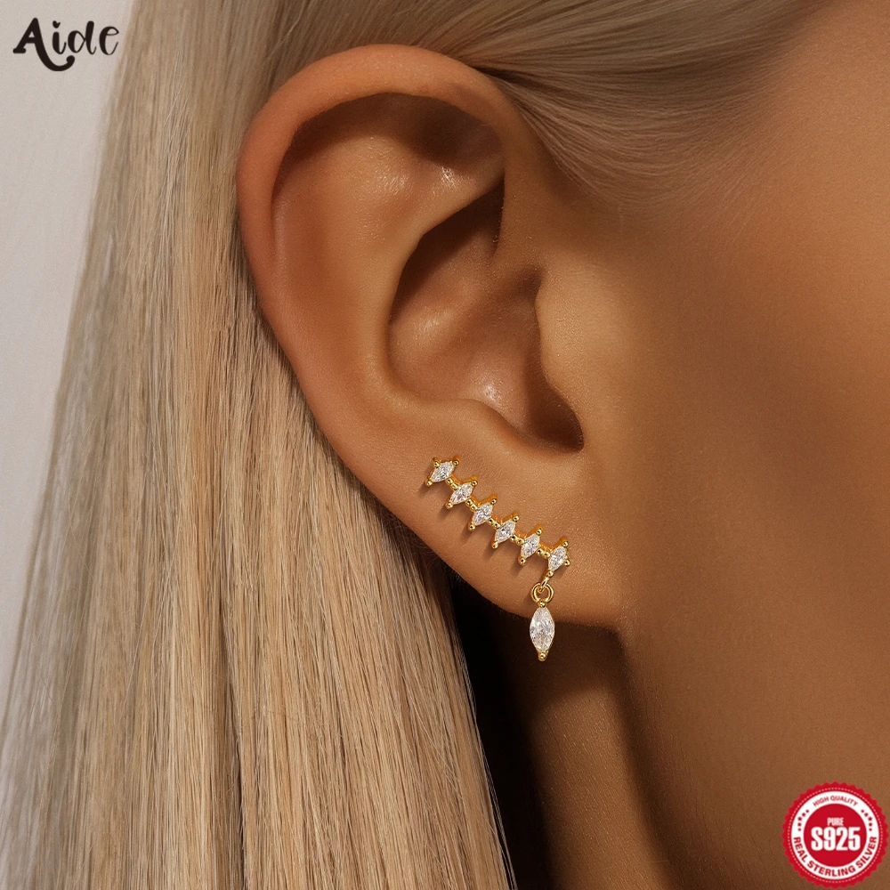 

AIDE Dainty Rhombic Cubic Zirconia Earrings for Women Exquisite Climber 925 Silver Ear Earrings Newly Designed Trendy Jewelry
