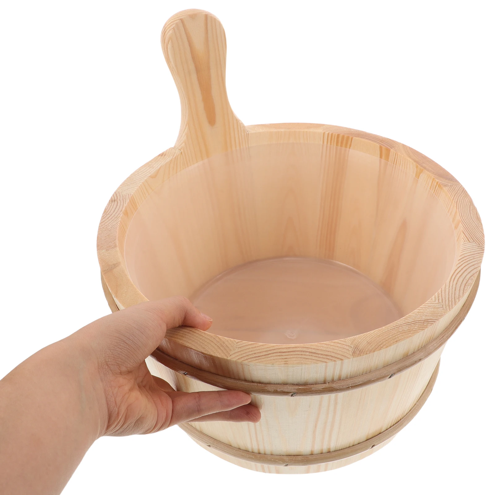 

1Set Sauna Bucket Wooden Barrel 4L with Plastic Liner Spa Foot Soak Bucket Water Ladle Sauna Room Supplies Wood Barrel