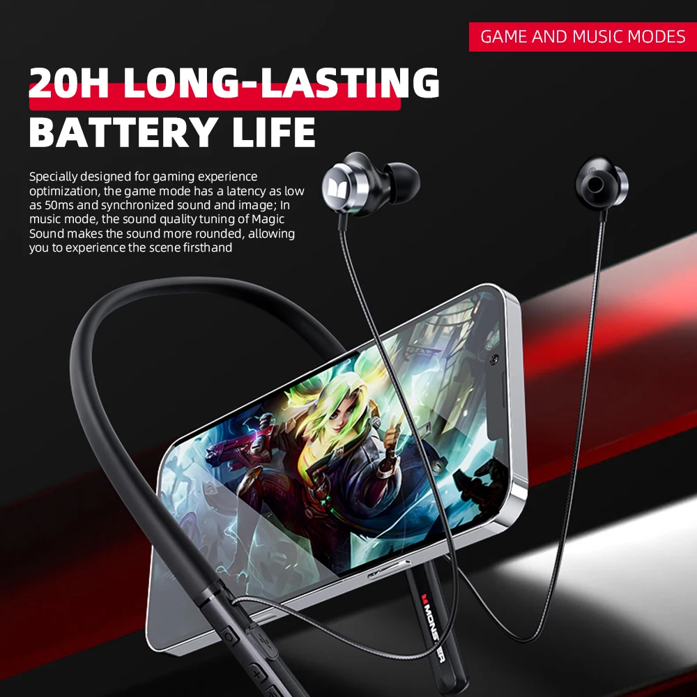 Monster AIRMARS SG03pro الرياضة شريط حول ياقة الملابس سماعة لاسلكية تعمل بالبلوتوث سماعات الثقيلة باس الموسيقى سماعة الألعاب HD دعوة سماعات ستيريو
