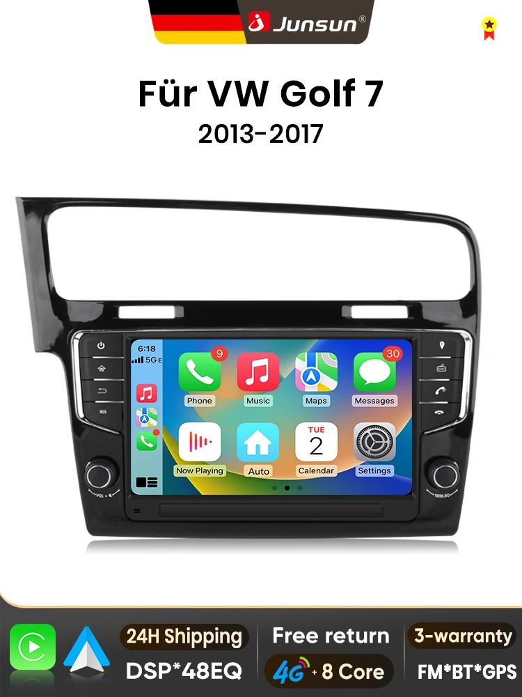 Junsun 9-Zoll-Android-Autoradio für VW Volkswagen Golf 7 2013-2017, kabellos für Apple CarPlay, Auto-IPS-Touchscreen, Stereo-Multimedia-Videoplayer, intelligente Fahrzeugsysteme,