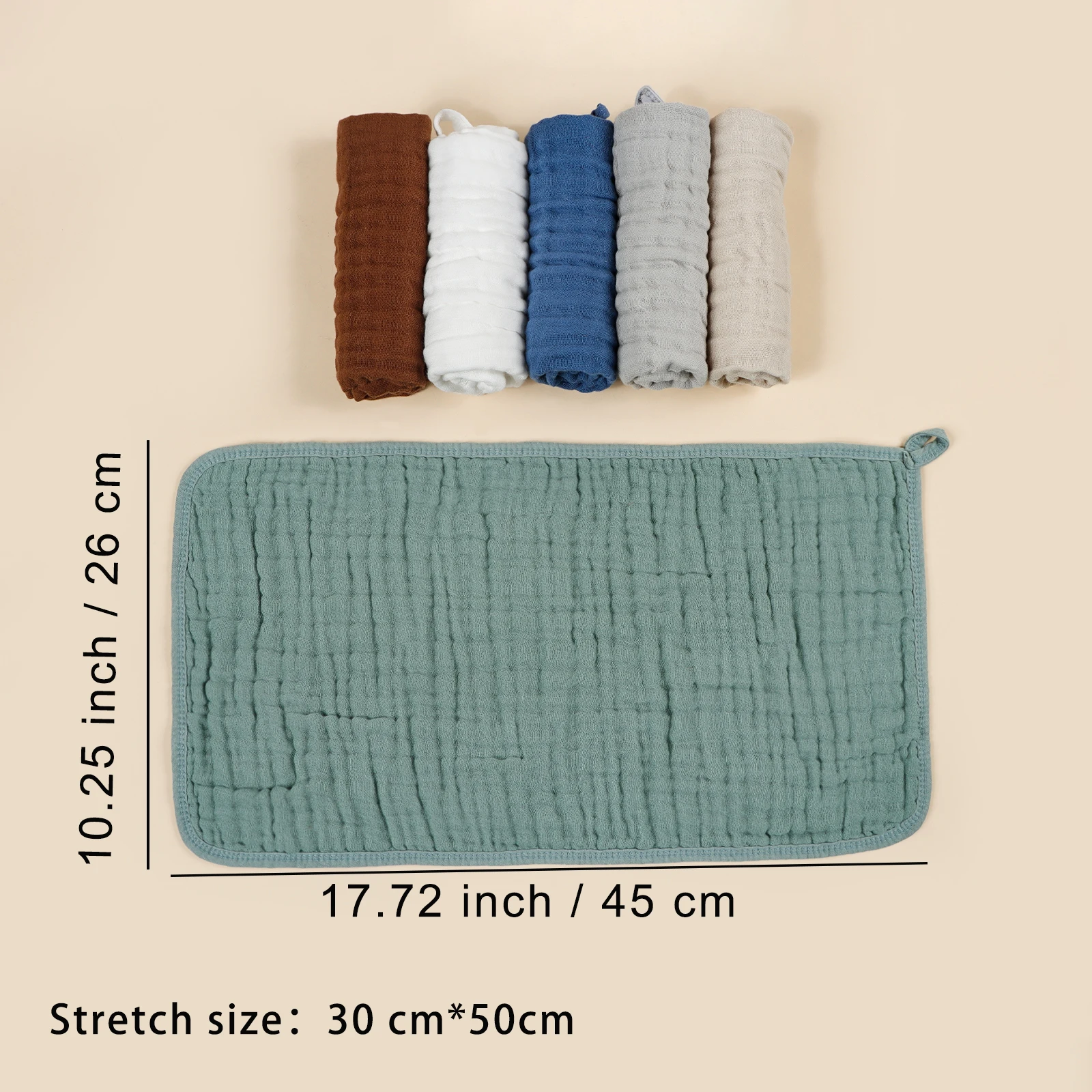 6pcs Crape Cloth Soaked Gauze Burping Towel 부드럽고 편안한 아기 얼굴 Washrag 순수 코튼 교수형 로프 아기 흡수성 수건