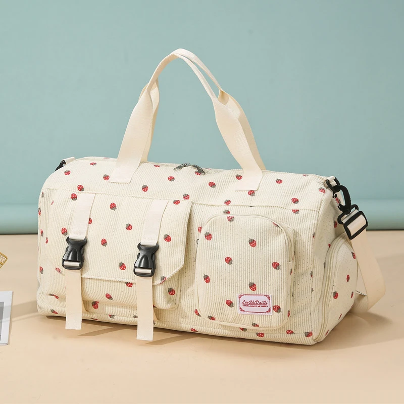 

Fashionable Strawberry Printed Travel Bag Large Capacity Yoga Handbag with Multiple Compartments Suitable for Fitness and Travel