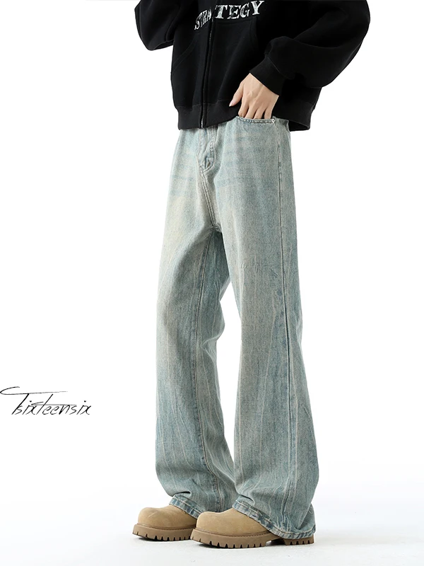 

Мужские джинсы American High Street Vibe на весну и осень, прямые джинсы чистого кроя, повседневные длинные брюки, молодежные модные джинсы