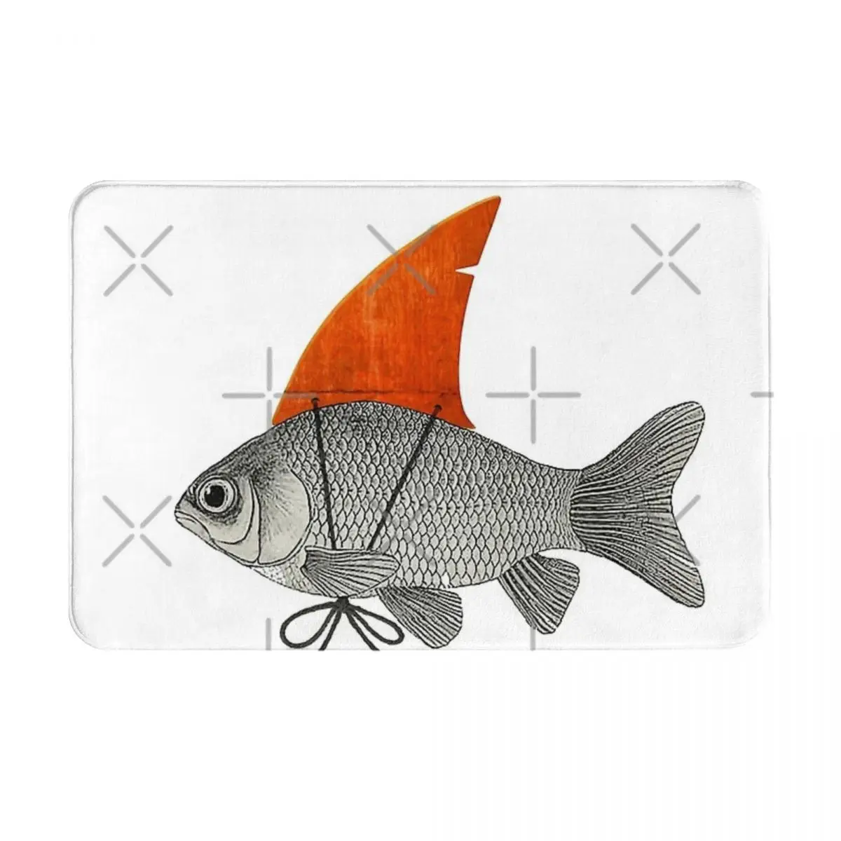 Goldfish With A Shark Fin Facecloth Non-Slip Floor Mat EmbroidererThick And Comfortable, Durable Foot Mats